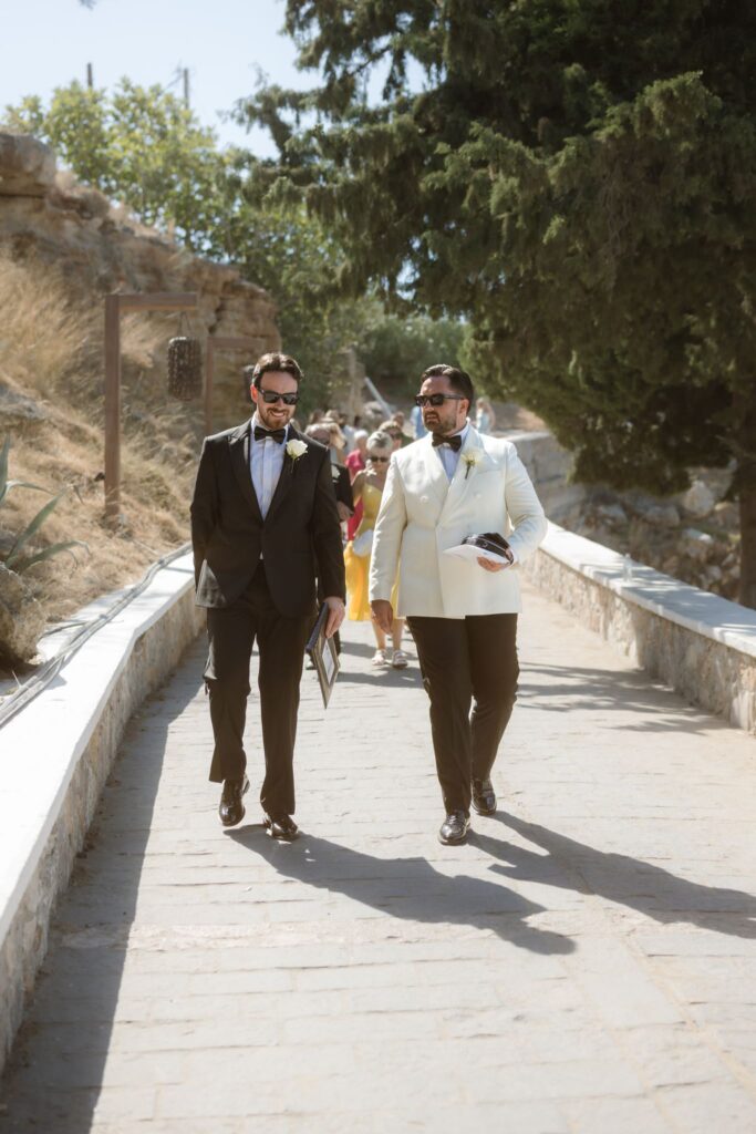 Romantic destination wedding on Rhodes, Greece, photographed in Lindos St Paul Bay