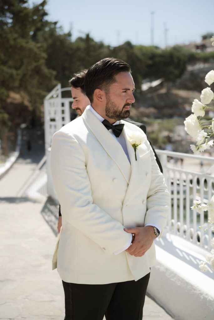 Romantic destination wedding on Rhodes, Greece, photographed in Lindos St Paul Bay