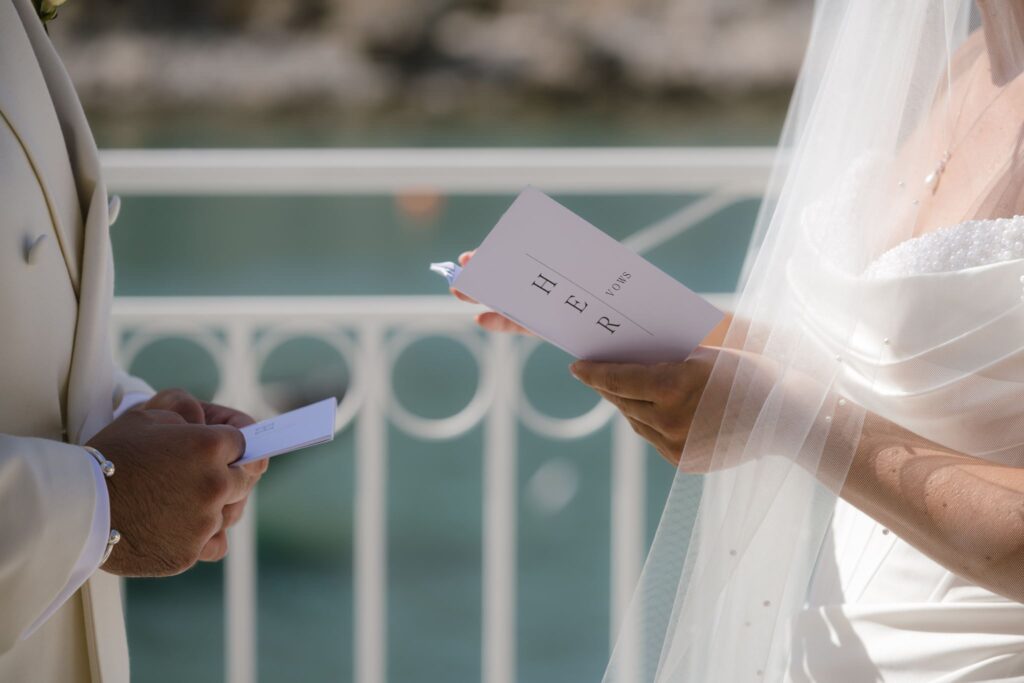 Romantic destination wedding on Rhodes, Greece, photographed in Lindos St Paul Bay