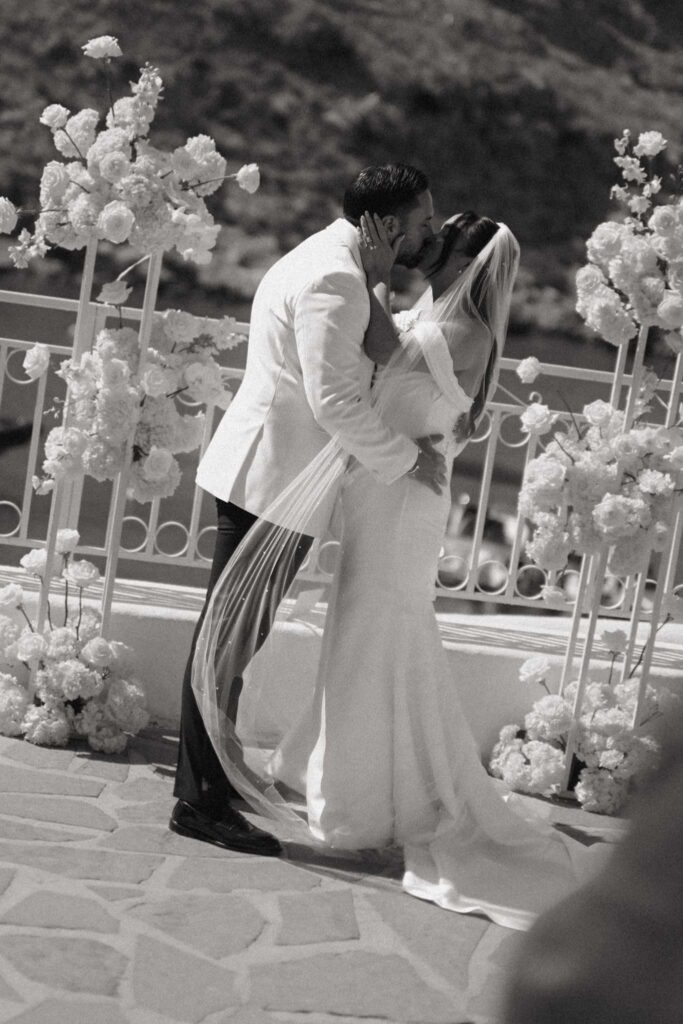 Romantic destination wedding on Rhodes, Greece, photographed in Lindos St Paul Bay