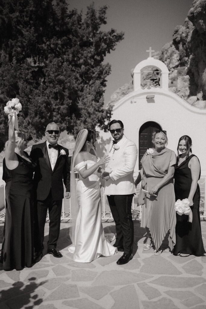 Romantic destination wedding on Rhodes, Greece, photographed in Lindos St Paul Bay