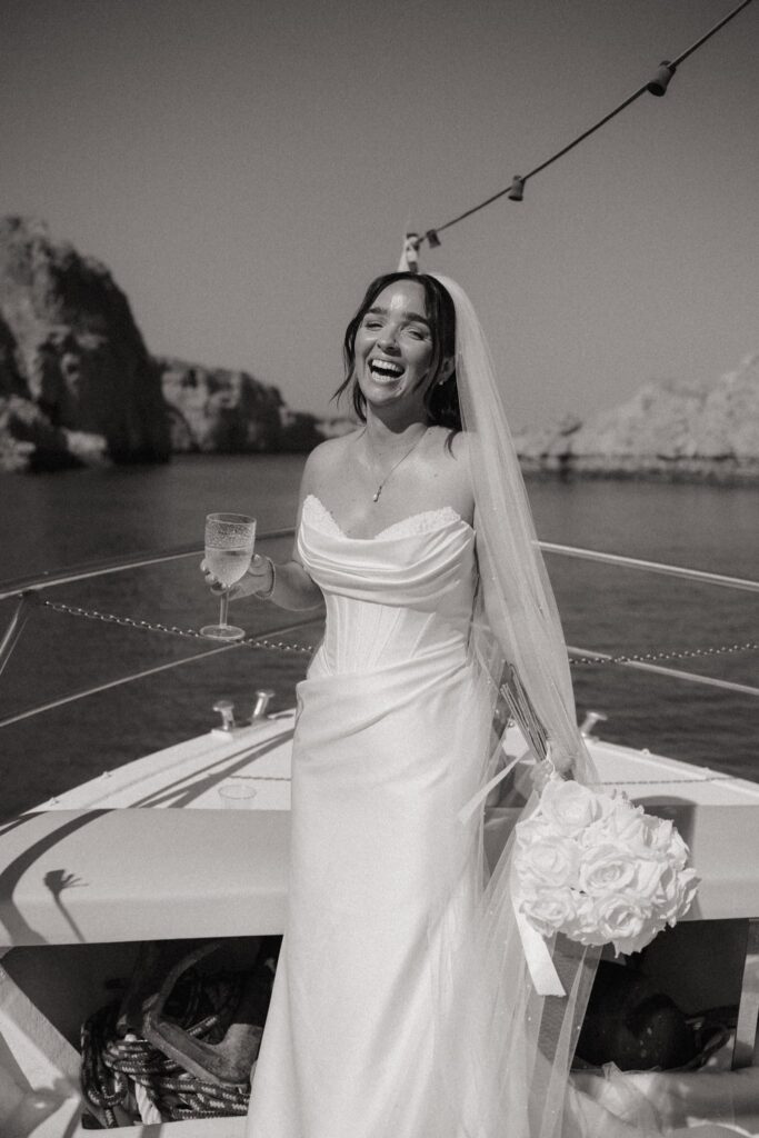 Romantic destination wedding on Rhodes, Greece, photographed in Lindos St Paul Bay