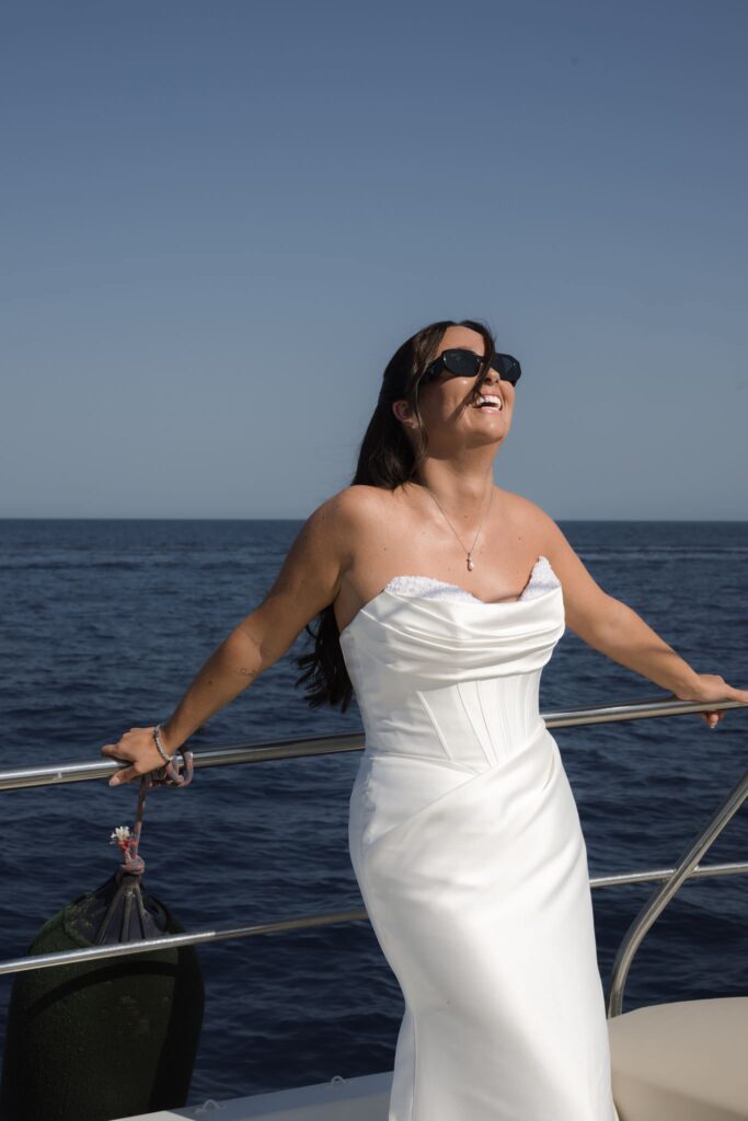 Romantic destination wedding on Rhodes, Greece, photographed in Lindos St Paul Bay
