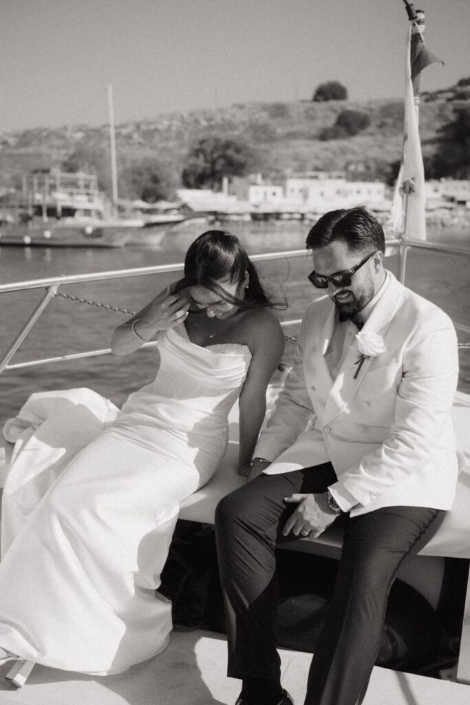 Romantic destination wedding on Rhodes, Greece, photographed in Lindos St Paul Bay