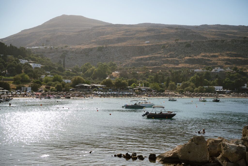 Romantic destination wedding on Rhodes, Greece, photographed in Lindos Skala