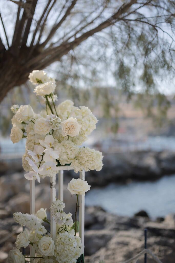 Romantic destination wedding on Rhodes, Greece, photographed in Lindos Skala