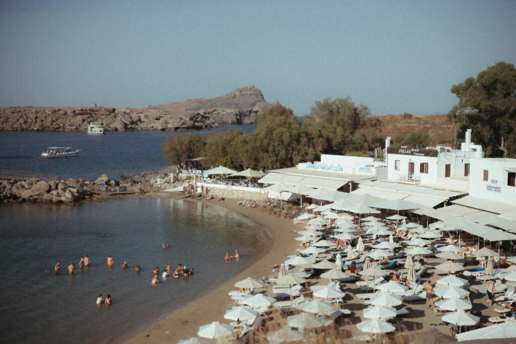 Romantic destination wedding on Rhodes, Greece, photographed in Lindos Skala