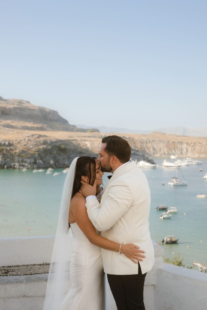 Romantic destination wedding on Rhodes, Greece, photographed in Ktima Lindos