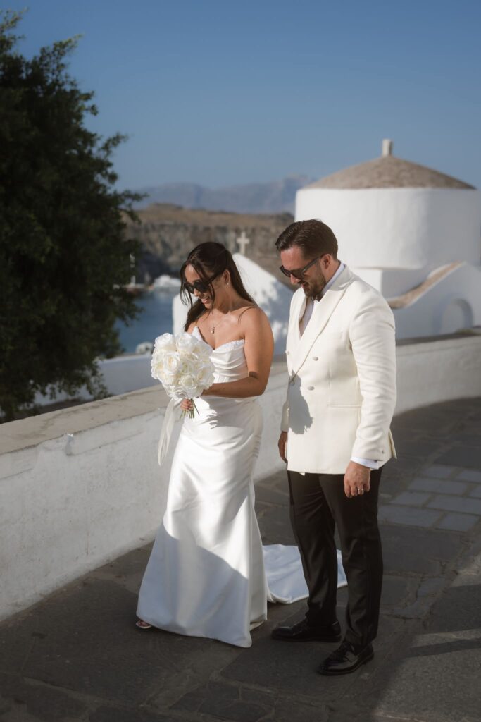 Romantic destination wedding on Rhodes, Greece, photographed in Ktima Lindos