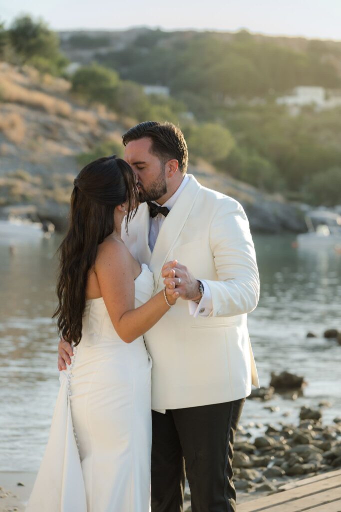 Romantic destination wedding on Rhodes, Greece, photographed in Lindos Skala