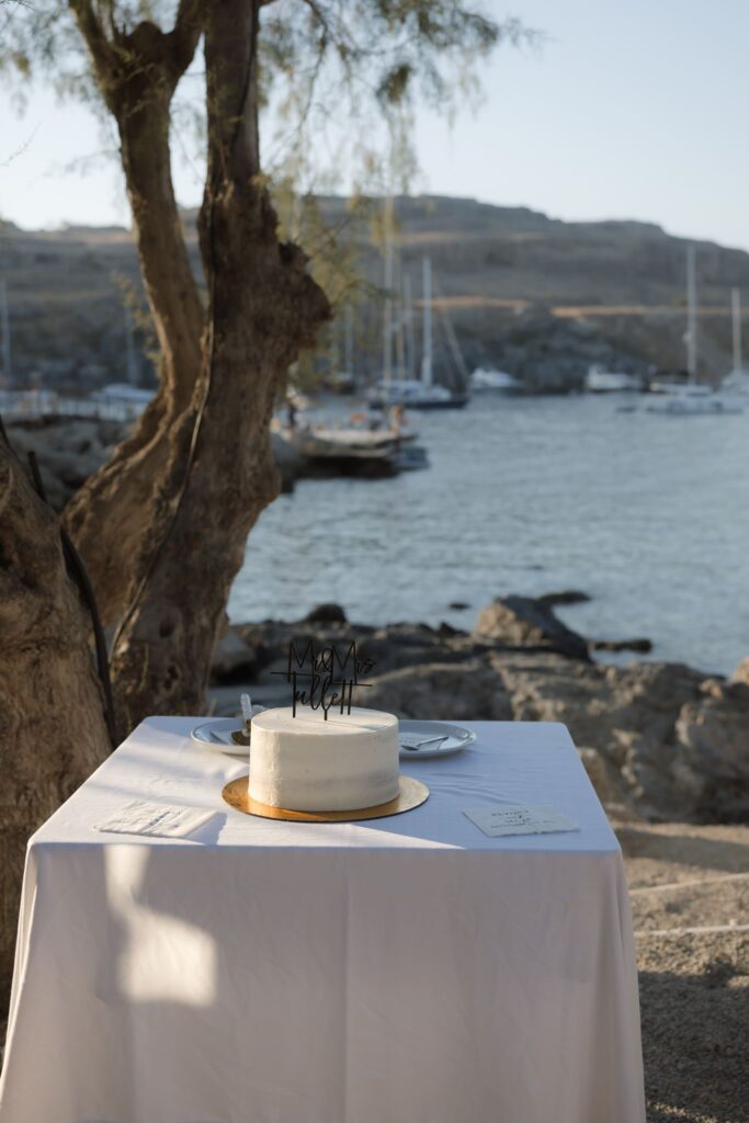Romantic destination wedding on Rhodes, Greece, photographed in Lindos Skala