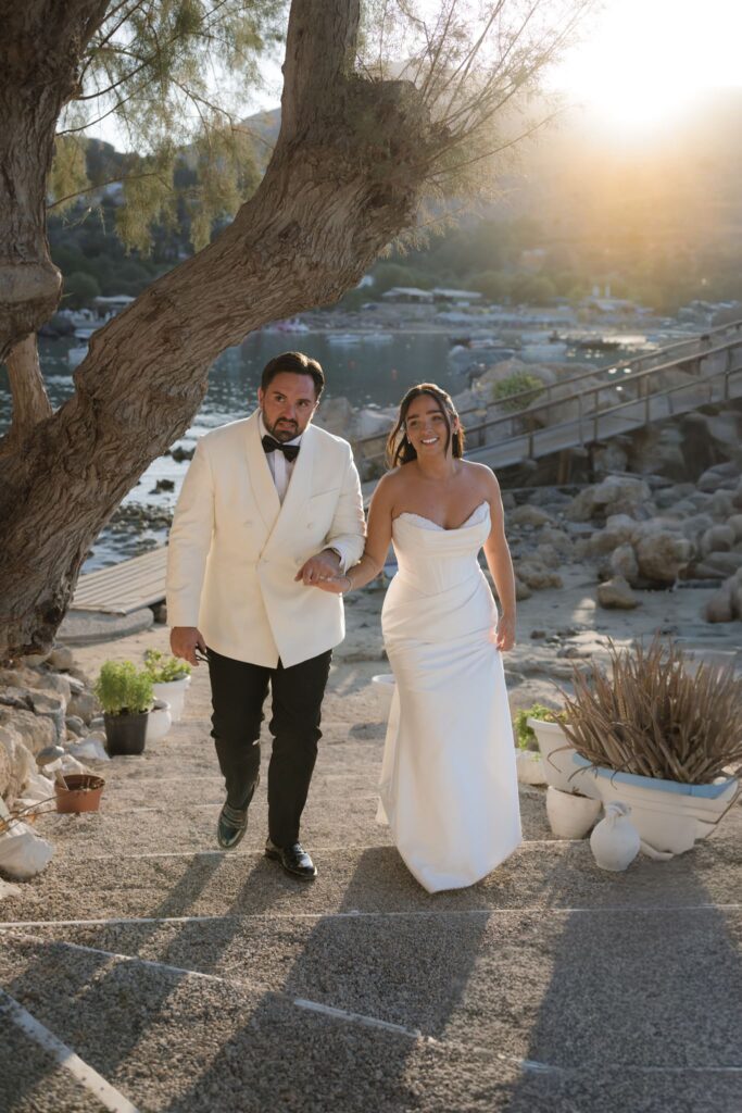 Romantic destination wedding on Rhodes, Greece, photographed in Lindos Skala