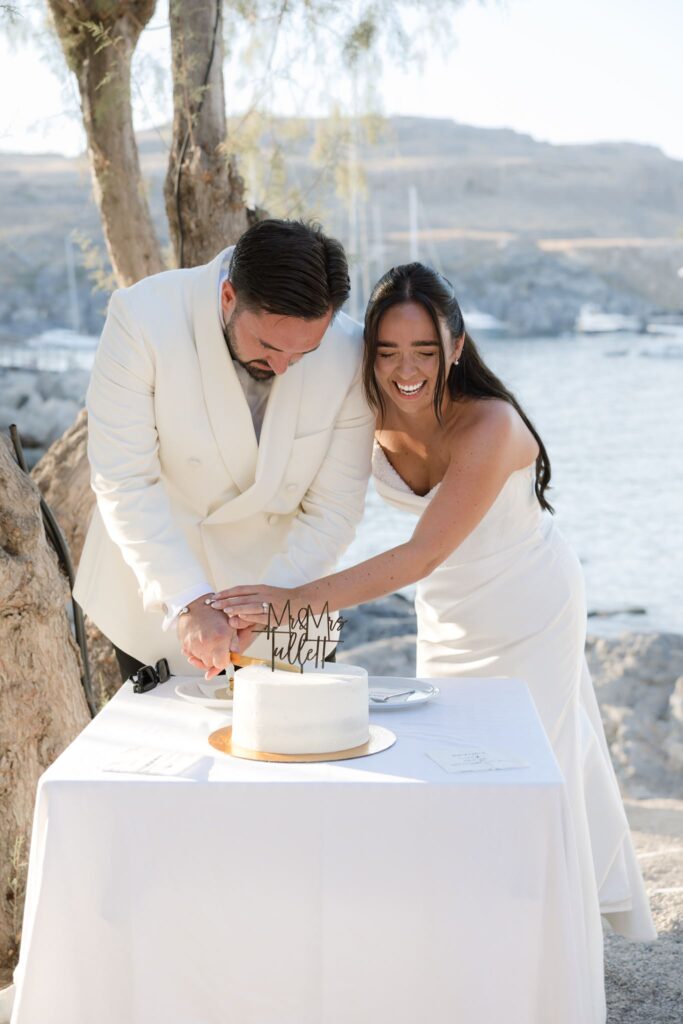Romantic destination wedding on Rhodes, Greece, photographed in Lindos Skala