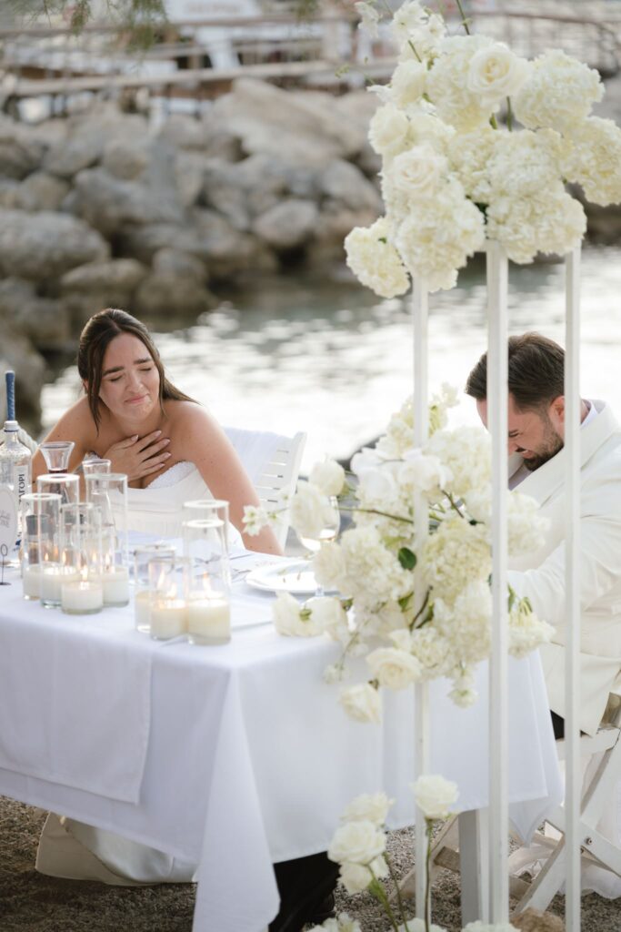 Romantic destination wedding on Rhodes, Greece, photographed in Lindos Skala