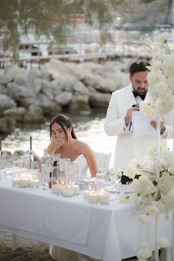 Romantic destination wedding on Rhodes, Greece, photographed in Lindos Skala