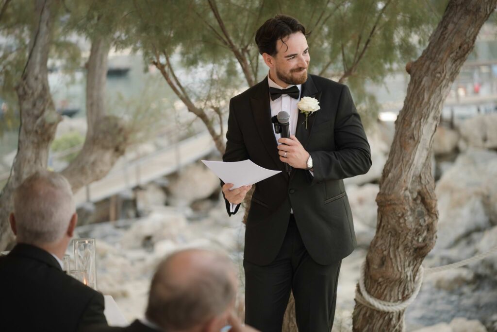 Romantic destination wedding on Rhodes, Greece, photographed in Lindos Skala