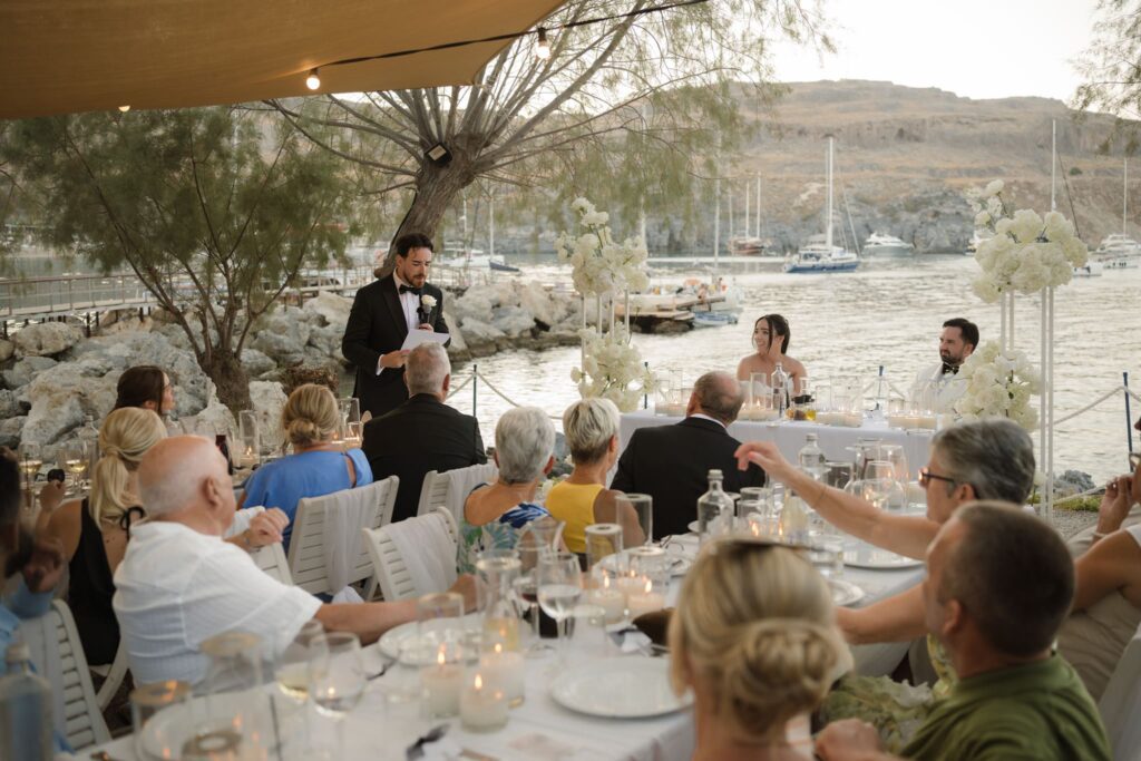 Romantic destination wedding on Rhodes, Greece, photographed in Lindos Skala