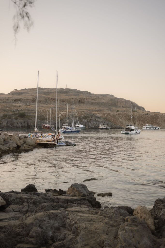 Romantic destination wedding on Rhodes, Greece, photographed in Lindos Skala